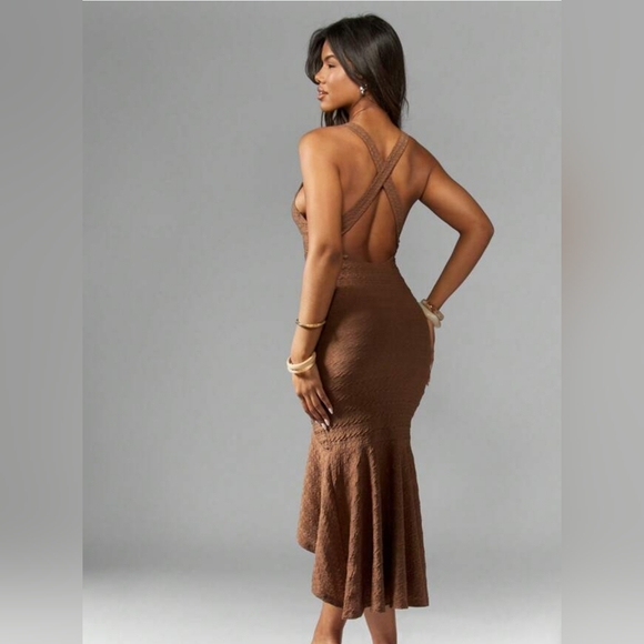 Missguided+ Textured Brown High Low Dress - Picture 5 of 9